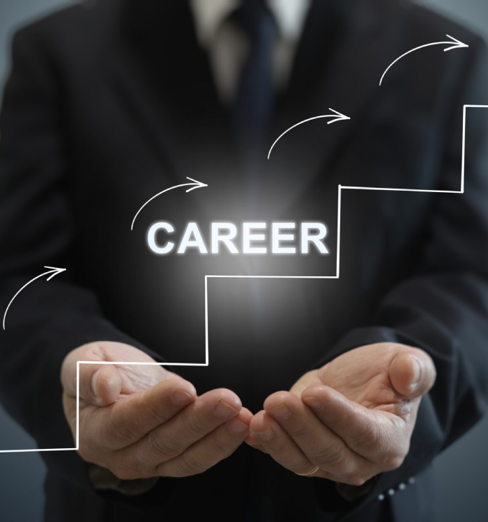 Hands holding career growth concept illustration.
