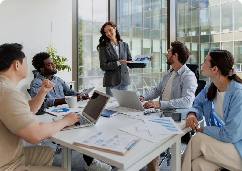 Business presentation in modern office