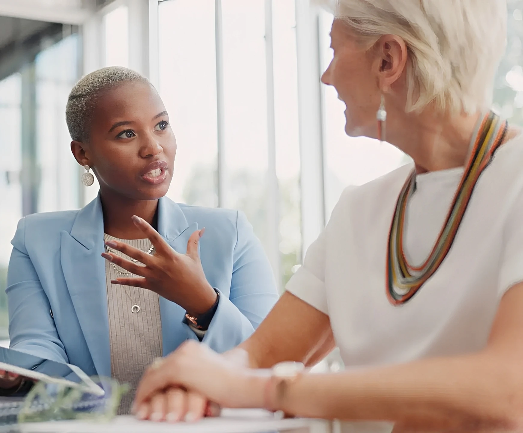 Two women having a business discussion.